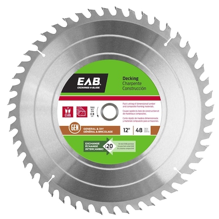 Inserciones 12 in. x 48 Teeth Framing Decking Saw Blade - Recyclable Exchangeable IN3364598